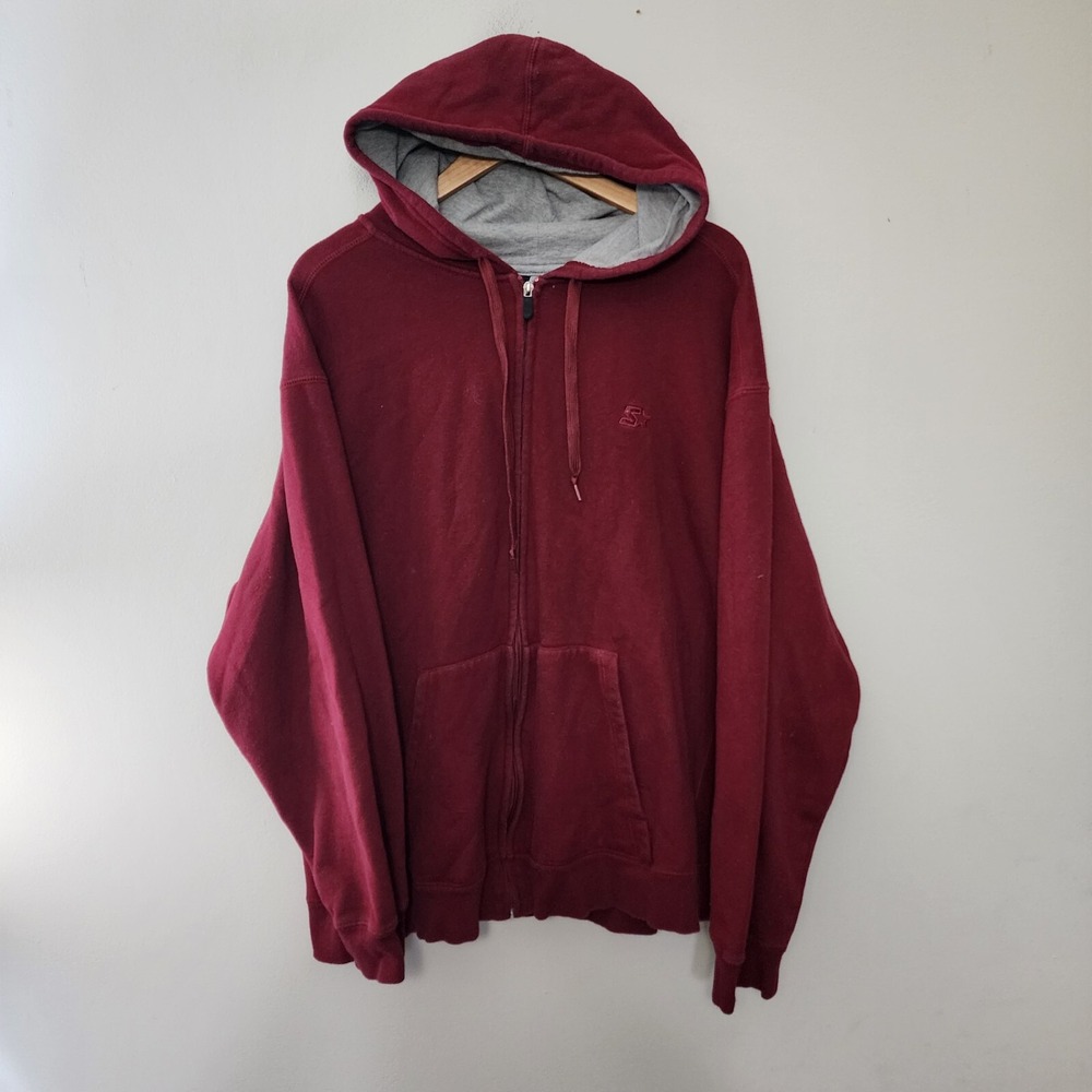Vintage Starter Hoodie Mens XL Red Full Zip Drawstring Jacket 90s Y2k Blank